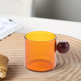 Kuber Industries 4 Pcs Borosilicate Glass Coffee Cups | Cup with Wooden Ball Handle | High Heat Resistant | Microwave and Dishwasher Safe | 120 ML | Pack of 2 | Amber